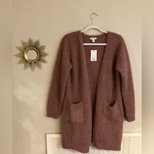 NWT Nine West Pink Fuzzy Knit Cardigan Sweater